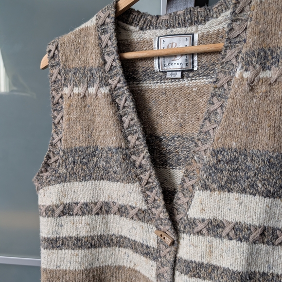 📼 Vintage RD L'equipe Tan, Cream & Gray Wool-blend Vest - Large - Picture 3 of 9